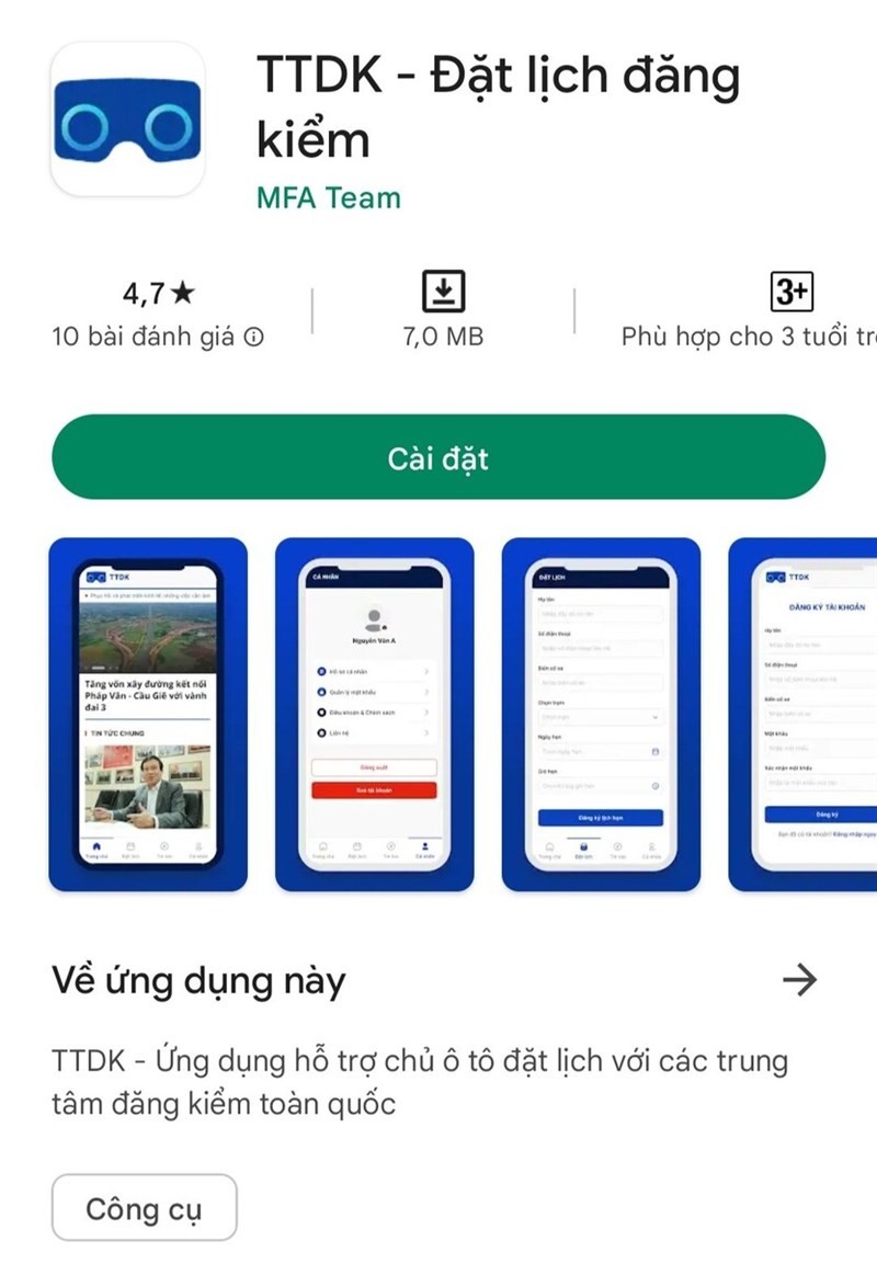 Tải ứng dụng TTDK về điện thoại để đăng ký đăng kiểm xe ô tô