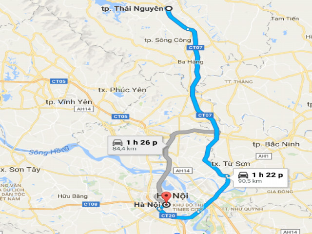 So sánh các tuyến đường Hà Nội Thái Nguyên