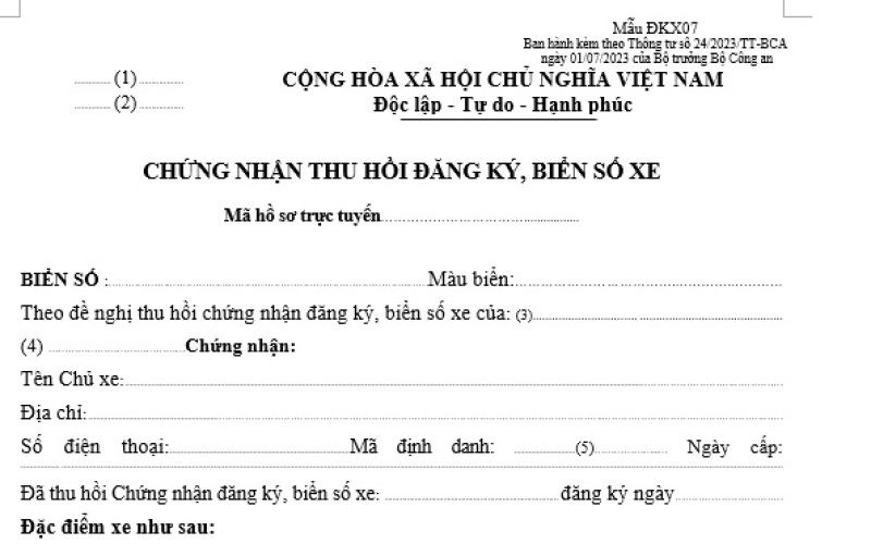 Minh họa thủ tục thu hồi biển số xe ô tô công ty sau giao dịch mua bán