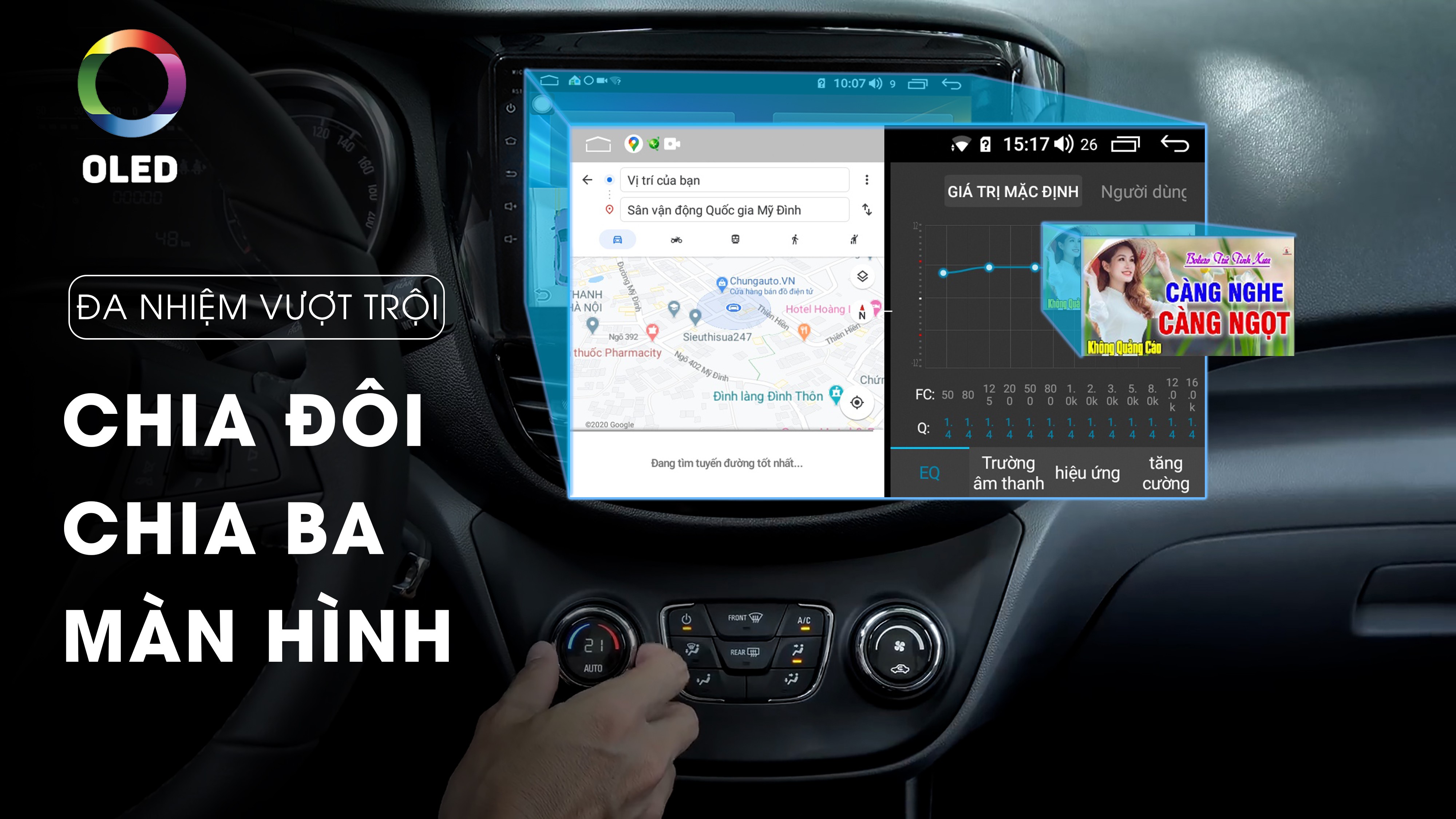 Màn hình OLED xe ô tô với khả năng chia đôi, chia ba màn hình
