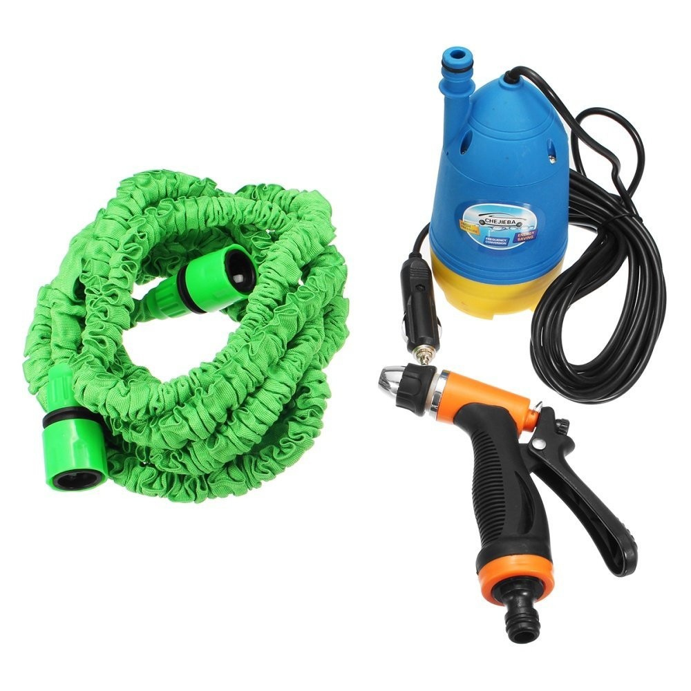 Bộ bơm rửa xe 12V tăng áp Chejieba, giúp tiết kiệm nước khi rửa xe ô tô mini giá rẻ tại nhà.