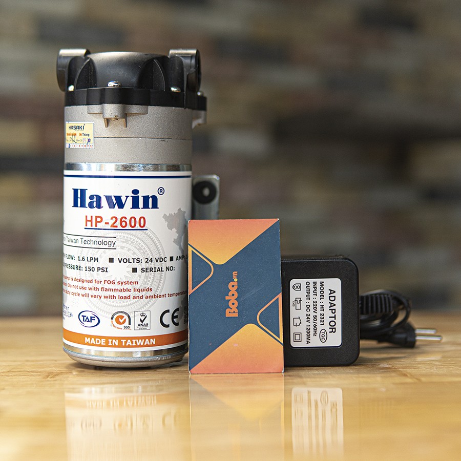 Bơm tăng áp phun sương Hawin HP 2600 Taiwan, tạo áp lực khí nén làm mát, có thể ứng dụng cho khu vực đậu xe ô tô mini giá rẻ.