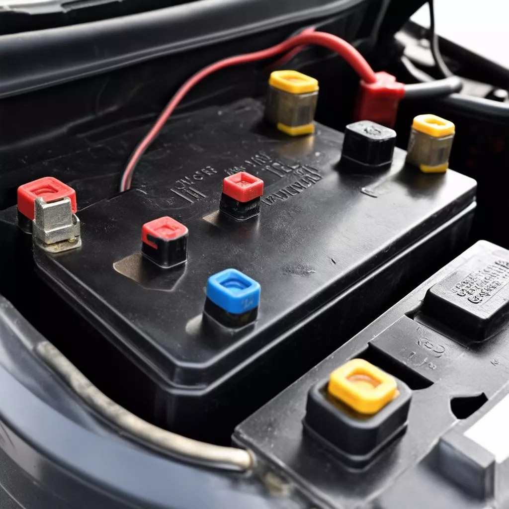 Ắc quy ô tô kết nối với hệ thống điện, liên quan đến chức năng sạc điện từ máy phát điện.