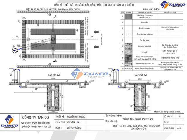 Bản vẽ thiết kế cầu rửa xe ô tô 1 trụ lắp âm nền