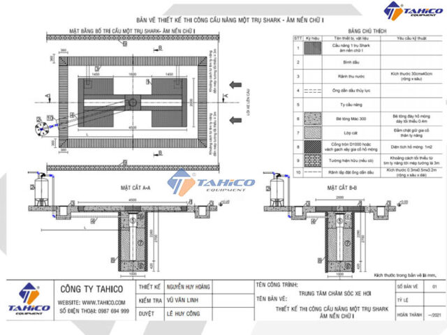 Bản vẽ thiết kế cầu nâng 1 trụ rửa xe ô tô chữ L