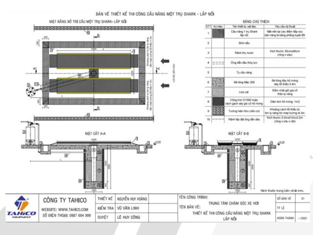 Bản vẽ chi tiết thiết kế cầu rửa xe ô tô 1 trụ lắp nổi