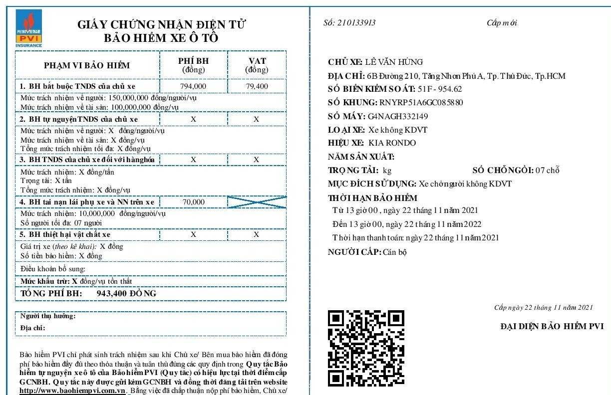 Giấy chứng nhận bảo hiểm bắt buộc toàn quốc