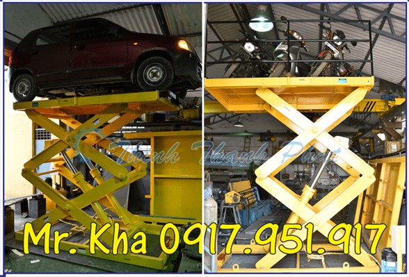 Bàn nâng xe ô tô lắp đặt trong xưởng dịch vụ chuyên nghiệp