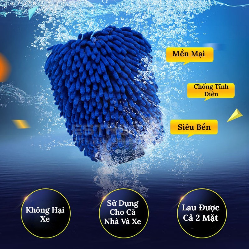 Cấu tạo sợi microfiber siêu mềm của bao tay rửa xe ô tô, giúp làm sạch hiệu quả mà không trầy xước