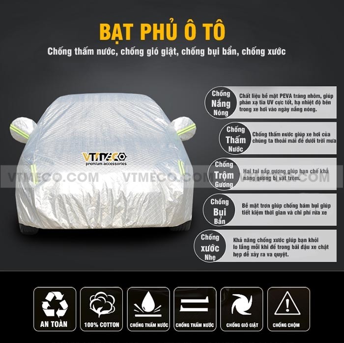 Chi tiết lớp lót bên trong của bạt phủ xe ô tô 7 chỗ Innova bằng vải bông mềm mại chống trầy xước
