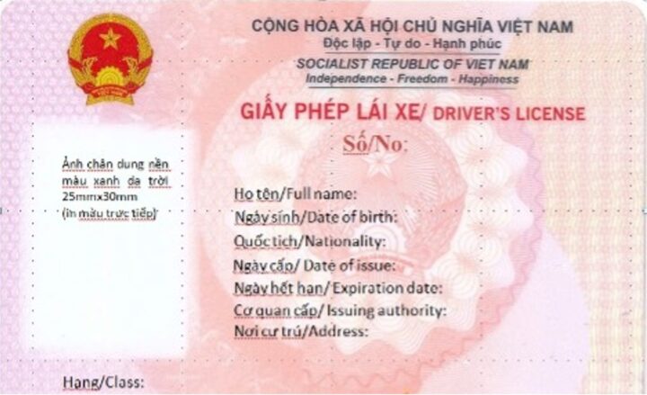 Bằng lái xe mặt trước