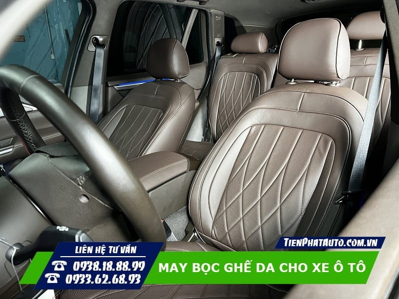 Mẫu ghế da công nghiệp xe ô tô màu đen với đường chỉ thêu kim cương độc đáo