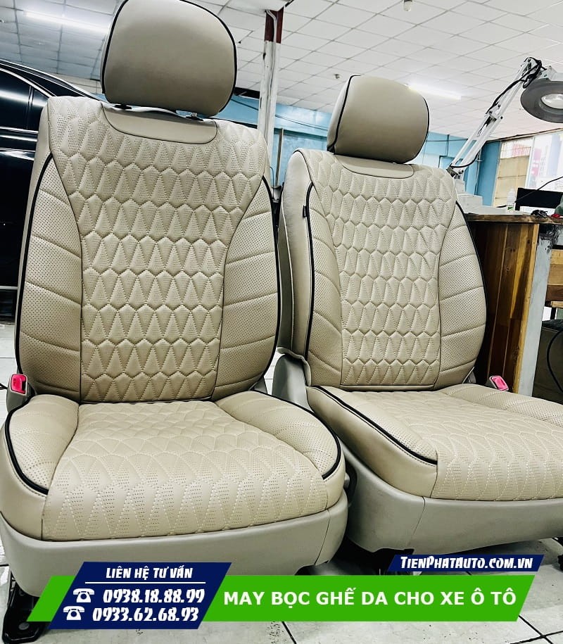 Mẫu bọc ghế da công nghiệp xe ô tô màu nâu cà phê, đường may tinh tế