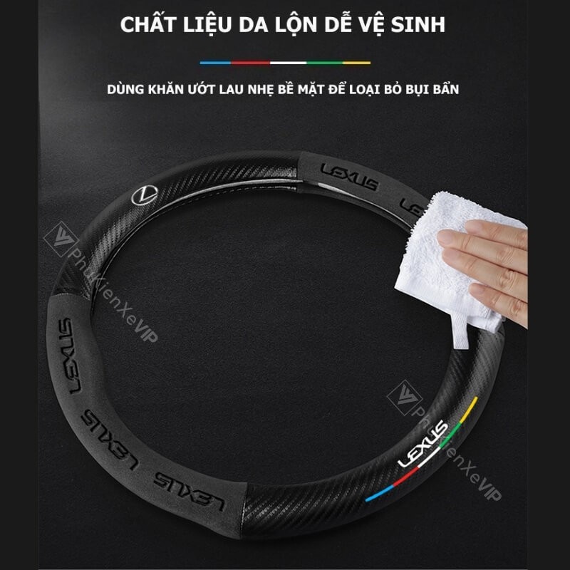 Chất liệu da lộn chống bám bẩn cực tốt, dễ dàng vệ sinh làm sạch khi bọc da vô lăng xe ô tô