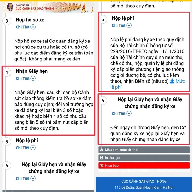 Chi tiết về thời gian nhận giấy hẹn, lệ phí và lịch hẹn nộp hồ sơ để nhận giấy chứng nhận đăng ký xe mới