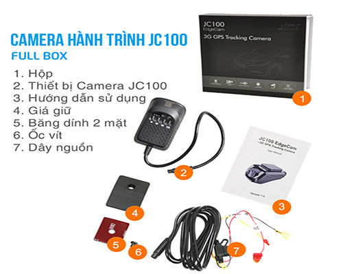 Bộ sản phẩm định vị ô tô tích hợp camera hành trình JC100