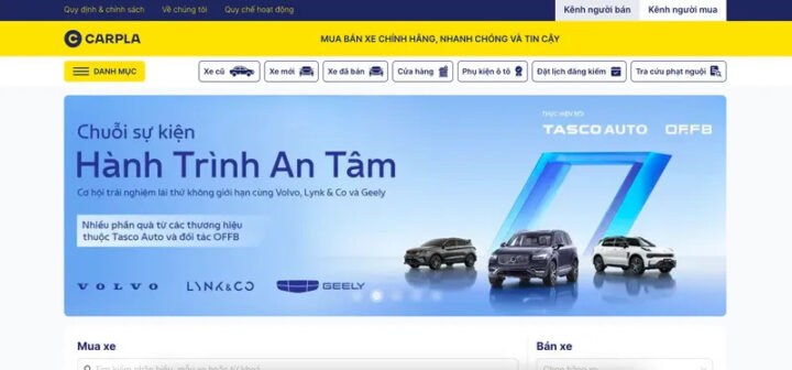 Hình ảnh minh họa giao diện Carpla.vn, nền tảng mua bán xe trực tuyến