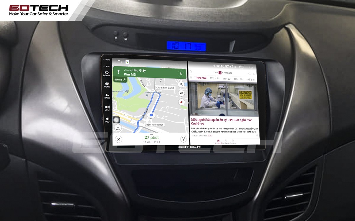 Chạy đa nhiệm ứng dụng mượt mà trên màn hình ô tô GOTECH cho xe ô tô Elantra 2015