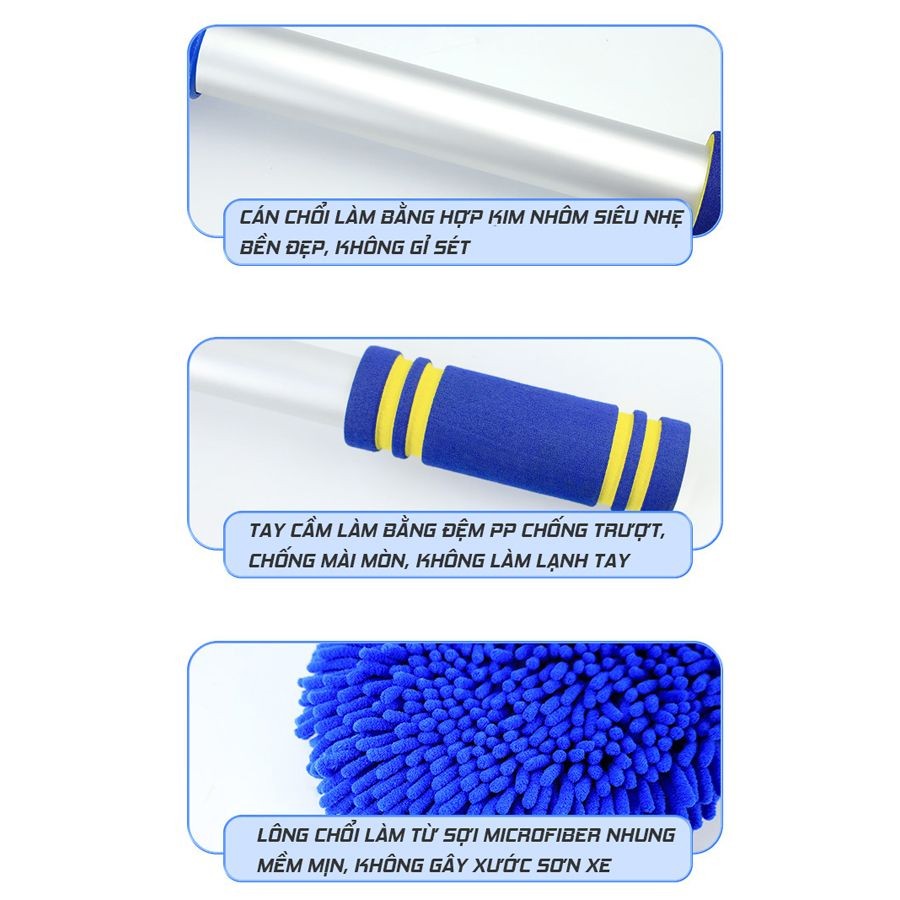 Cận cảnh sợi chổi của dụng cụ rửa xe ô tô đa năng, đảm bảo an toàn cho bề mặt sơn