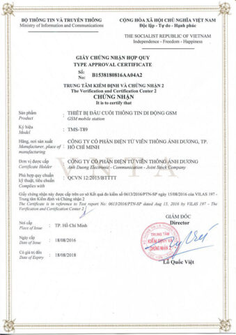 Giấy chứng nhận hợp quy T90 cho thiết bị hộp đen định vị Ánh Dương ADSUN thiết bị TMS T89