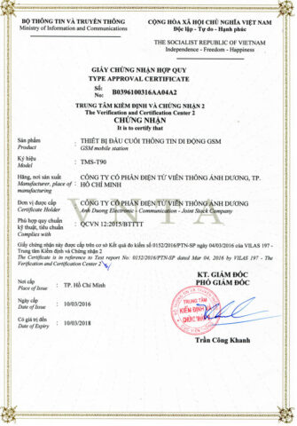 Giấy chứng nhận hợp quy T90 cho thiết bị hộp đen định vị Ánh Dương ADSUN thiết bị TMS T90