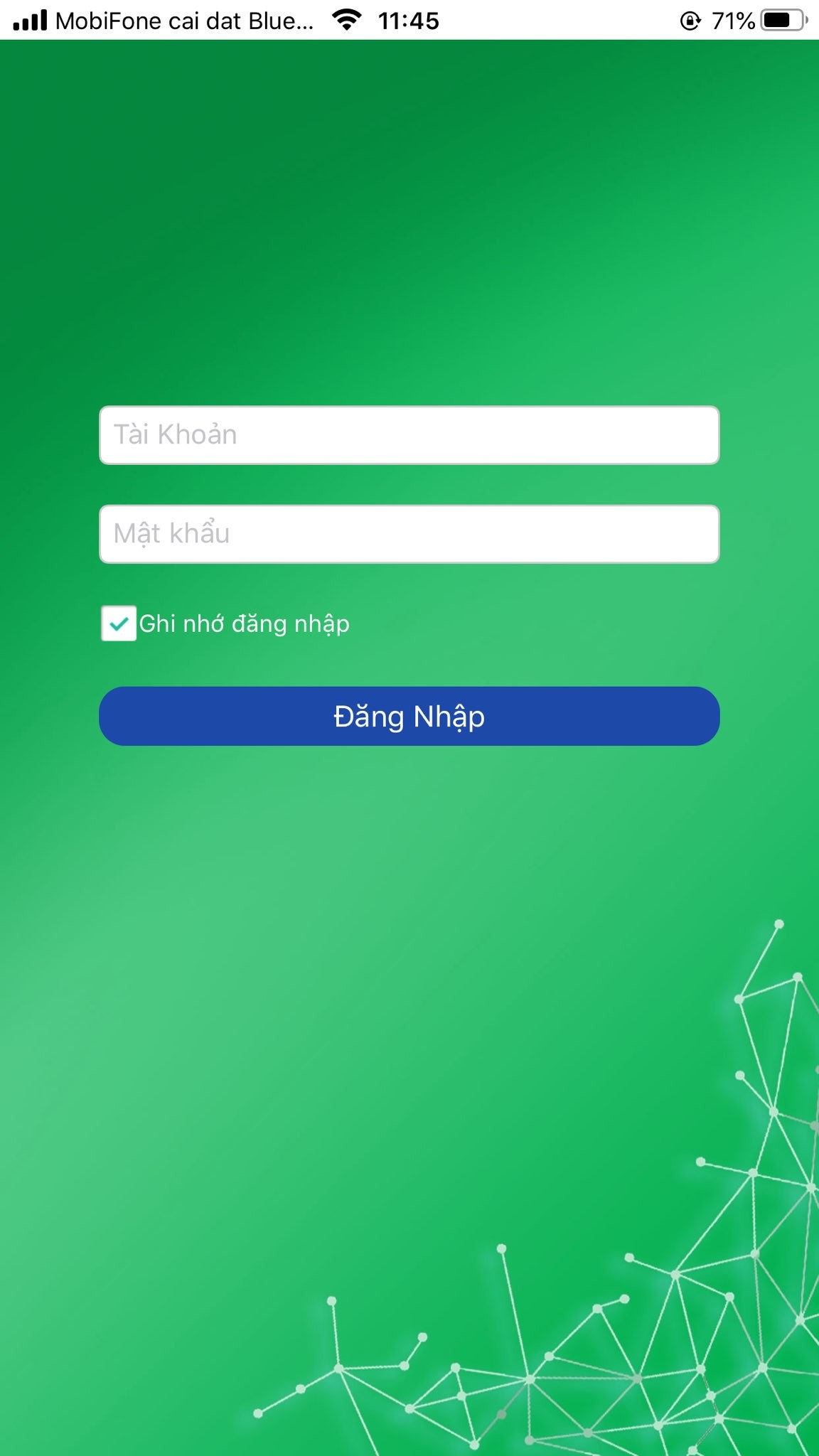 Giao diện đăng nhập ứng dụng định vị ô tô trên điện thoại di động