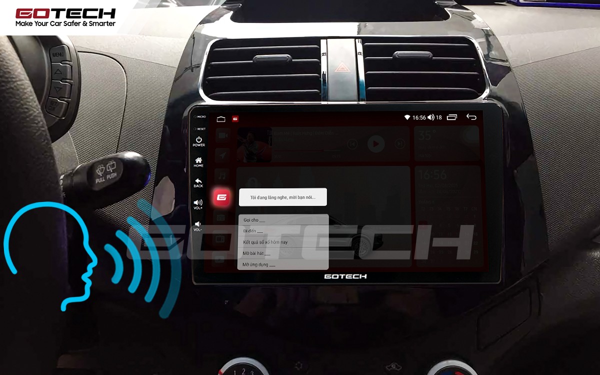 Điều khiển giọng nói thông minh qua vô lăng trên màn hình GOTECH của xe ô tô Chevrolet 2012 Spark, an toàn khi lái xe
