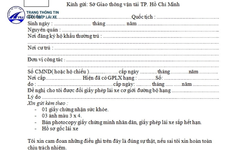 Đơn đề nghị cấp đổi GPLX