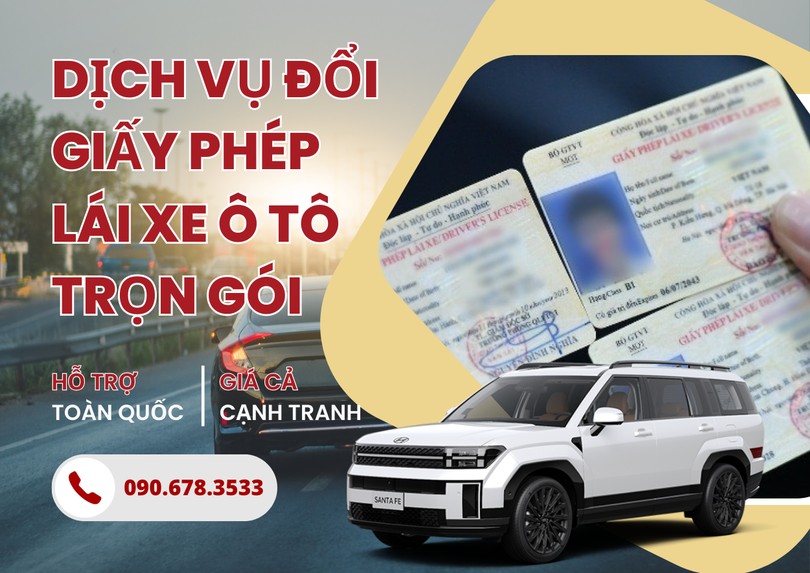Tay cầm đơn đổi giấy phép lái xe ô tô và bút, minh họa quy trình điền hồ sơ.