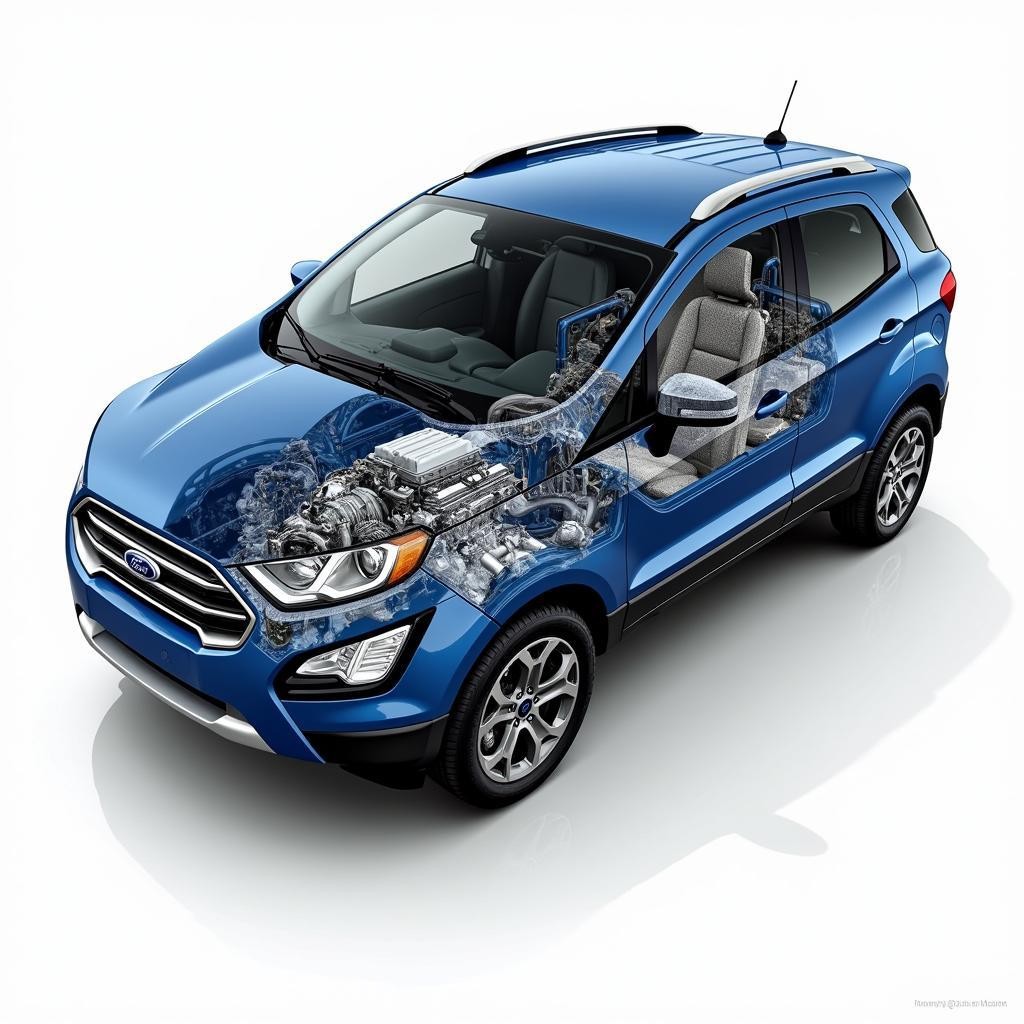 Hình ảnh động cơ 1.5L Dragon của Ford Ecosport, thể hiện chi tiết cấu tạo và công nghệ giúp xe đạt công suất tối ưu và hiệu quả nhiên liệu vượt trội. Đây là một trong những thông số kỹ thuật xe ô tô Ford Ecosport quan trọng.