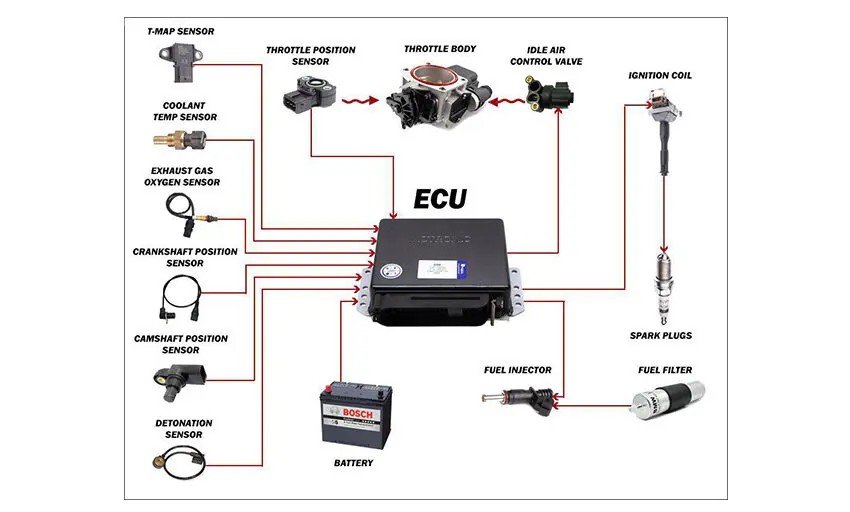 Bộ điều khiển động cơ (ECU) trung tâm của hệ thống điện xe ô tô