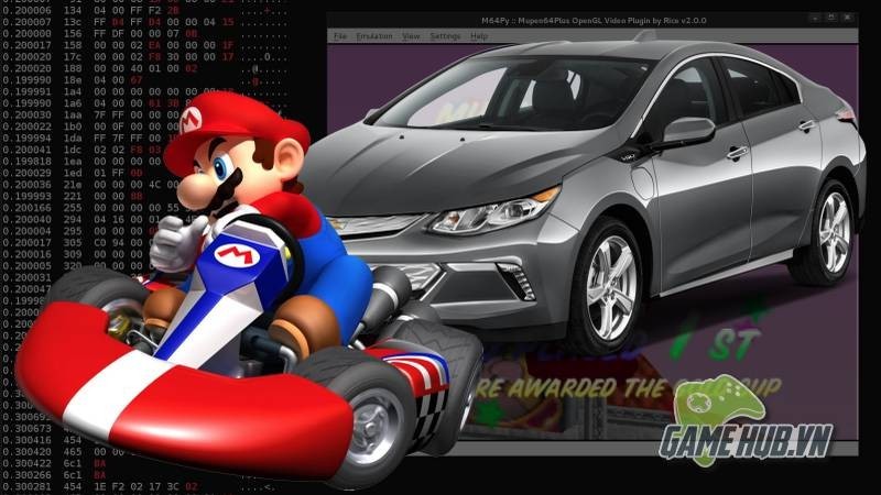 Gamer tận hưởng trải nghiệm đua xe ô tô hack trong xe