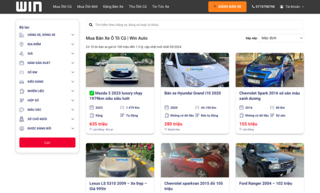 Giao diện Winauto.vn - trang web xe ô tô chuyên nghiệp