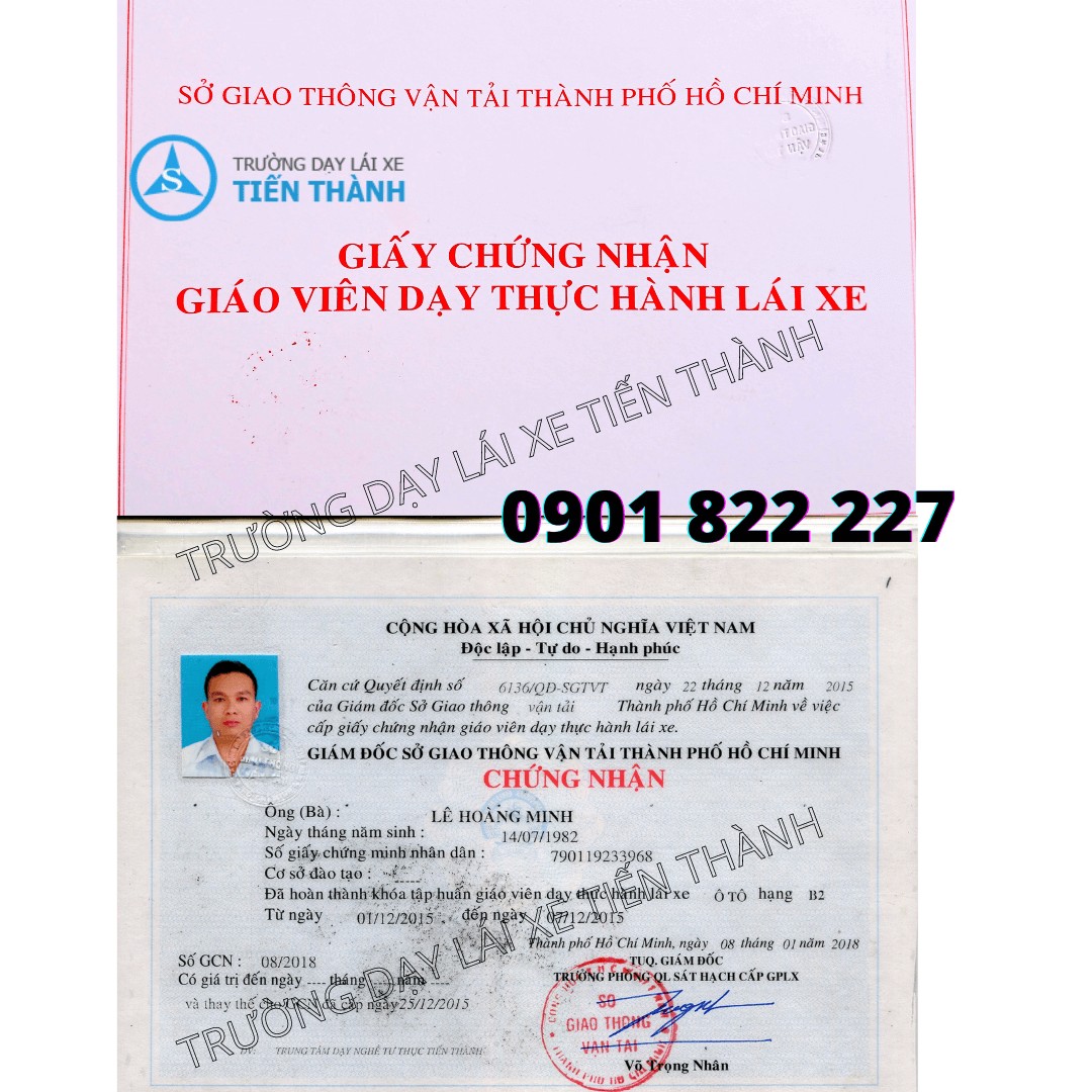 Chứng chỉ sư phạm giáo viên của Học Lái Xe Ô Tô Tiến Thành
