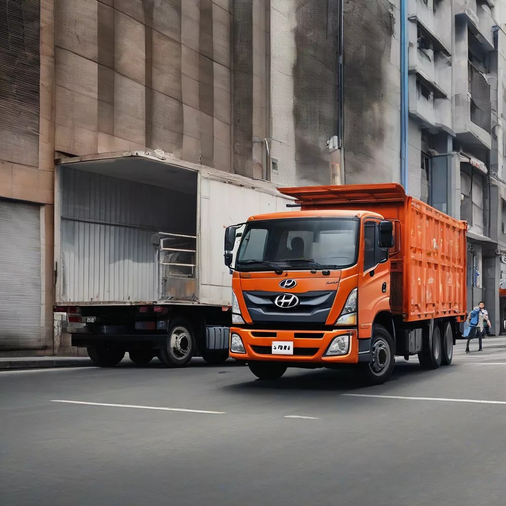 Hình ảnh xe tải Hyundai HD120S, một mẫu xe thương mại phổ biến, với chiều dài cơ sở được tối ưu cho khả năng vận chuyển hàng hóa hiệu quả.
