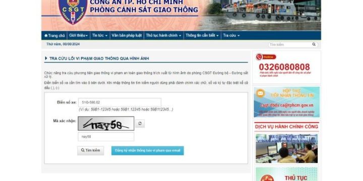 Hướng dẫn nhập thông tin biển số và mã xác nhận để kiểm tra phạt nguội xe ô tô TPHCM
