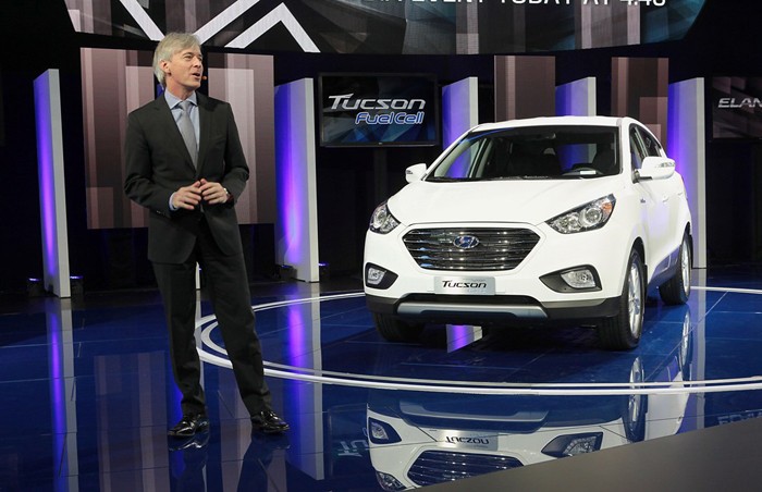 Mẫu xe ô tô chạy bằng hydro Hyundai Tucson ix FCEV được trưng bày tại Triển lãm Auto Show Los Angeles