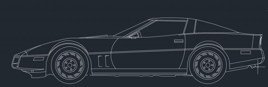 Bản vẽ CAD chi tiết của một mẫu xe ô tô con hiện đại, thể hiện đường nét thiết kế tinh xảo