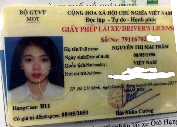 Mẫu bằng lái xe ô tô số tự động hạng B11 sau khi thi đỗ