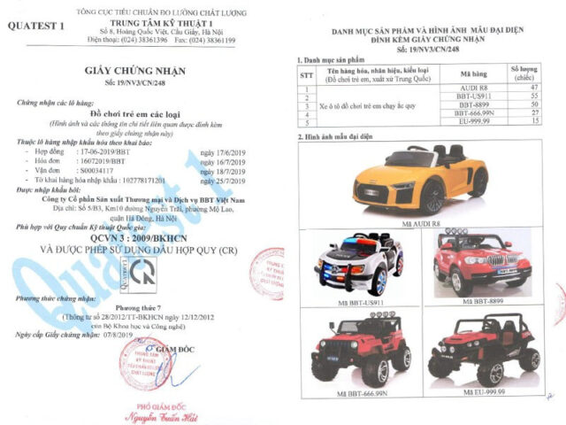 Chứng nhận chất lượng của xe ô tô điện trẻ em, đảm bảo tiêu chuẩn và an toàn