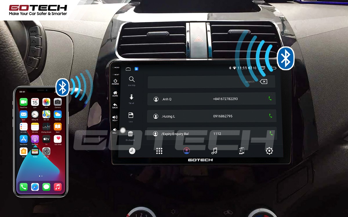 Tính năng Apple CarPlay trên màn hình GOTECH của xe ô tô Chevrolet 2012 Spark, tích hợp điện thoại thông minh