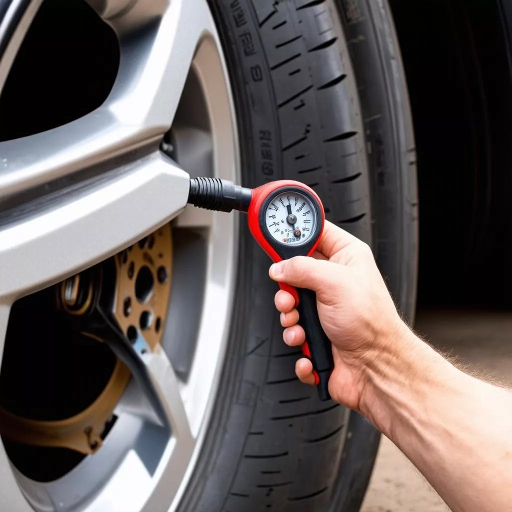 Chuyên gia kiểm tra áp suất lốp xe ô tô định kỳ để phòng tránh nguy cơ nổ lốp