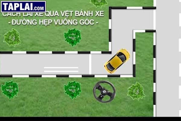 Hình ảnh xe ô tô đi qua vệt bánh xe và đường hẹp vuông góc trong sa hình B2