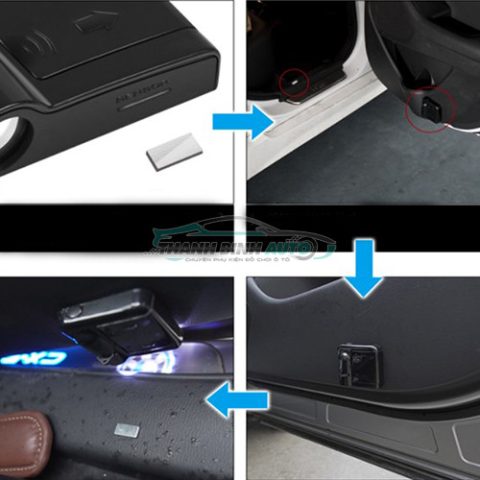 Đèn LED logo Mercedes chiếu sáng dưới cửa xe ô tô khi mở