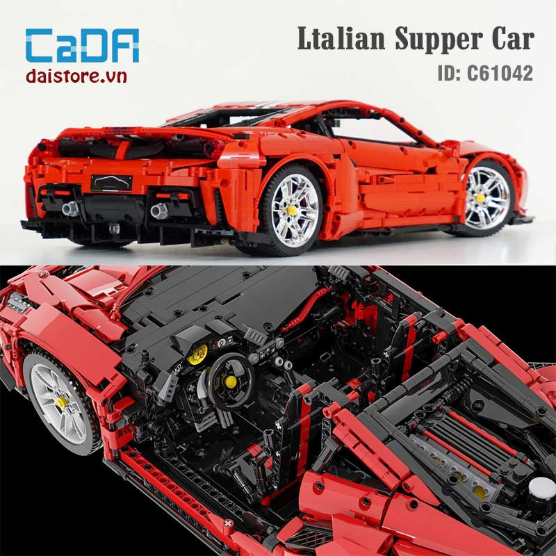 Toàn cảnh mô hình xe ô tô lego lắp ráp Cada C61042 từ góc nhìn nghiêng, thể hiện tỷ lệ và sự tinh xảo của thiết kế