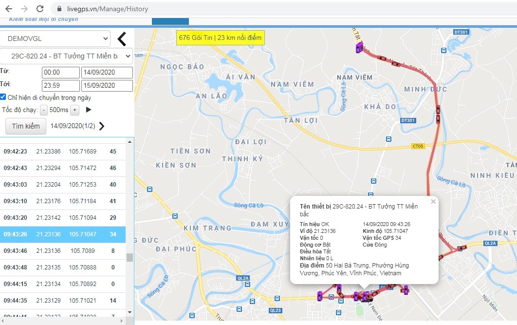 Lịch sử di chuyển của xe ô tô được thể hiện chi tiết trên bản đồ số