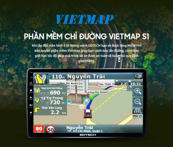 Ứng dụng chỉ đường Vietmap S1 tích hợp trên màn hình lắp trên xe ô tô