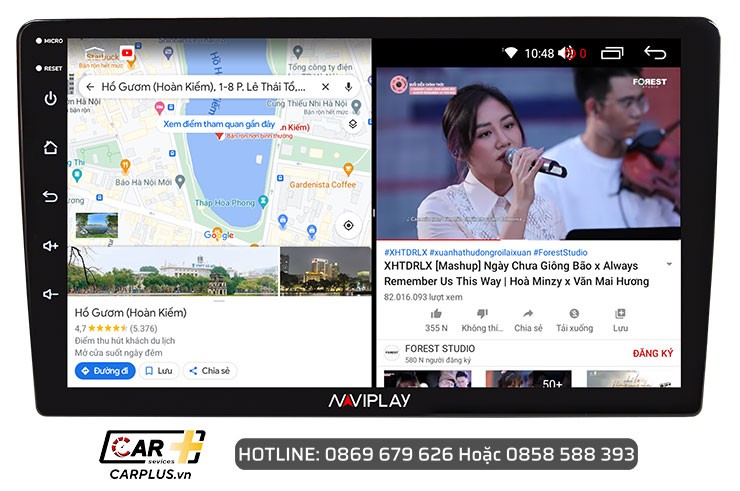Hình ảnh tính năng chia đôi màn hình đa nhiệm trên NAVIPLAY N800, tối ưu hóa sự tiện lợi cho xe độ