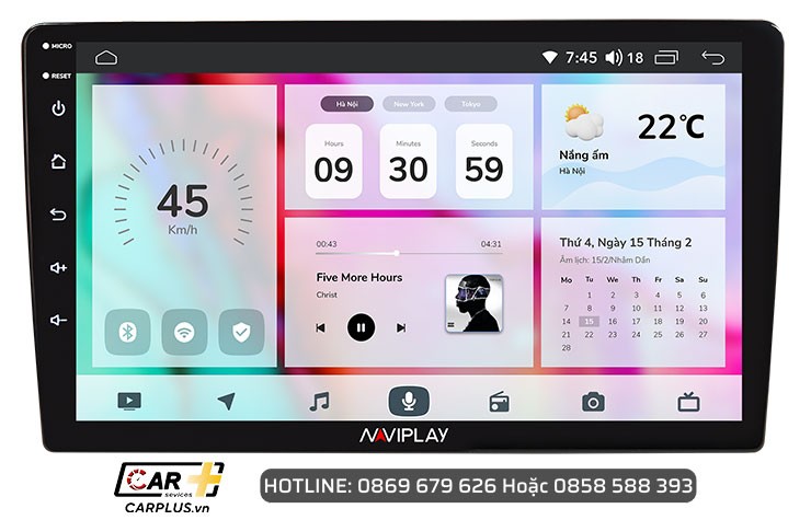 Hình ảnh màn hình Android NAVIPLAY N800 với giao diện mượt mà, thể hiện công nghệ độ nội thất xe hơi cao cấp