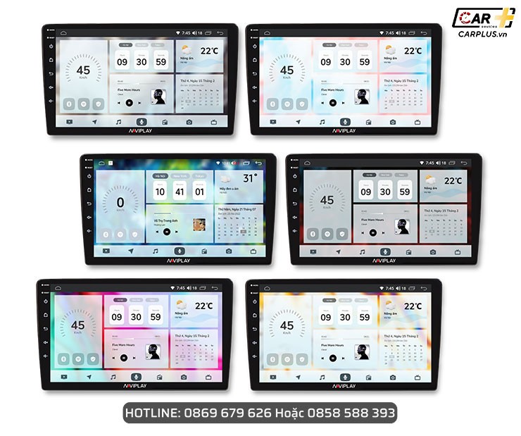 Giao diện tùy biến màu sắc trên màn hình NAVIPLAY N800, tạo điểm nhấn độc đáo cho hình xe ô tô độ nội thất